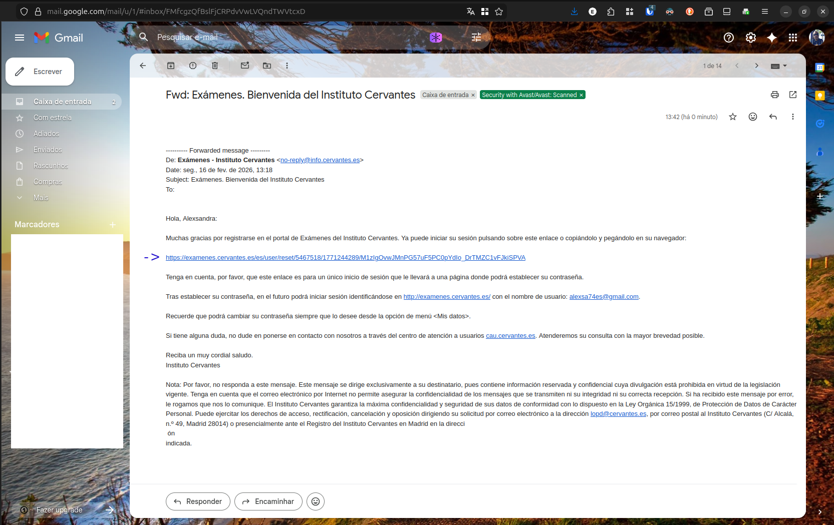 E-mail de confirmação da Conta